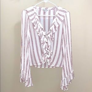 American Eagle Ruffle Striped Bell-Sleeve …